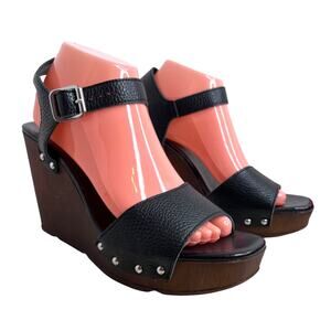 Christian Di Riccio Wood Wedge Platform Sandal Studded in Black Womens 10.5 / 11